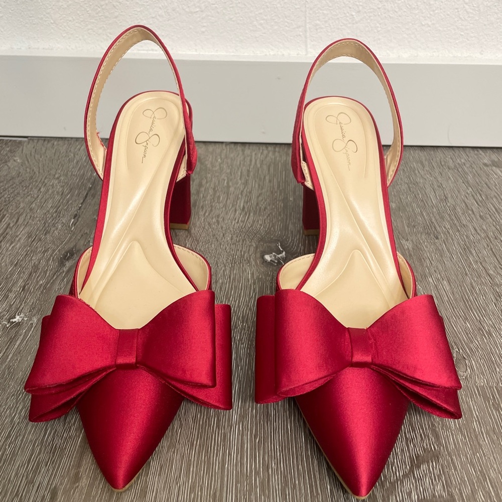 Jessica Simpson Red Satin Bow Heels